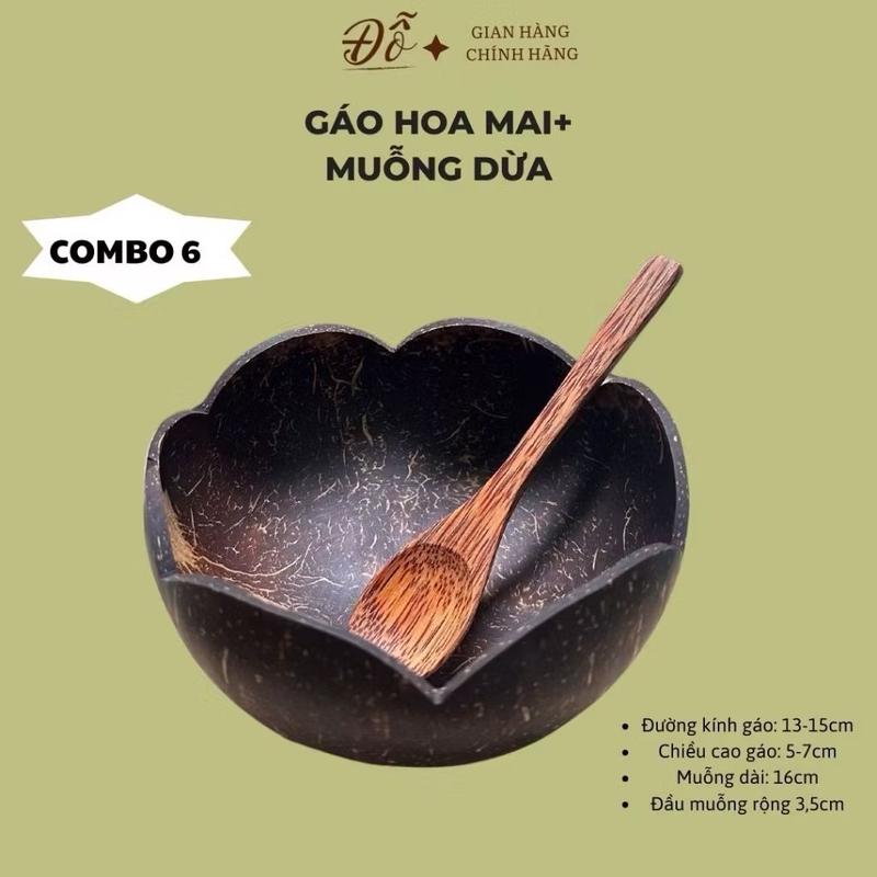 Gáo dừa hình hoa mai + muỗng gỗ dừa Đỗ Shop, dùng trong ăn uống , trộn bột đắp mặt nạ bát