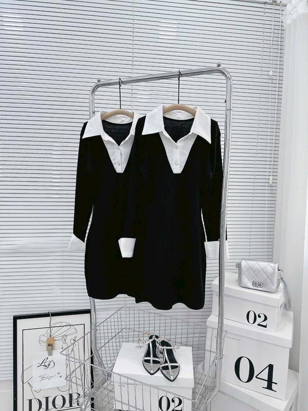 Váy body, Váy body len phối cổ sơ mi hack dáng hàng Quảng châu DEN FASHION S-05-2 6