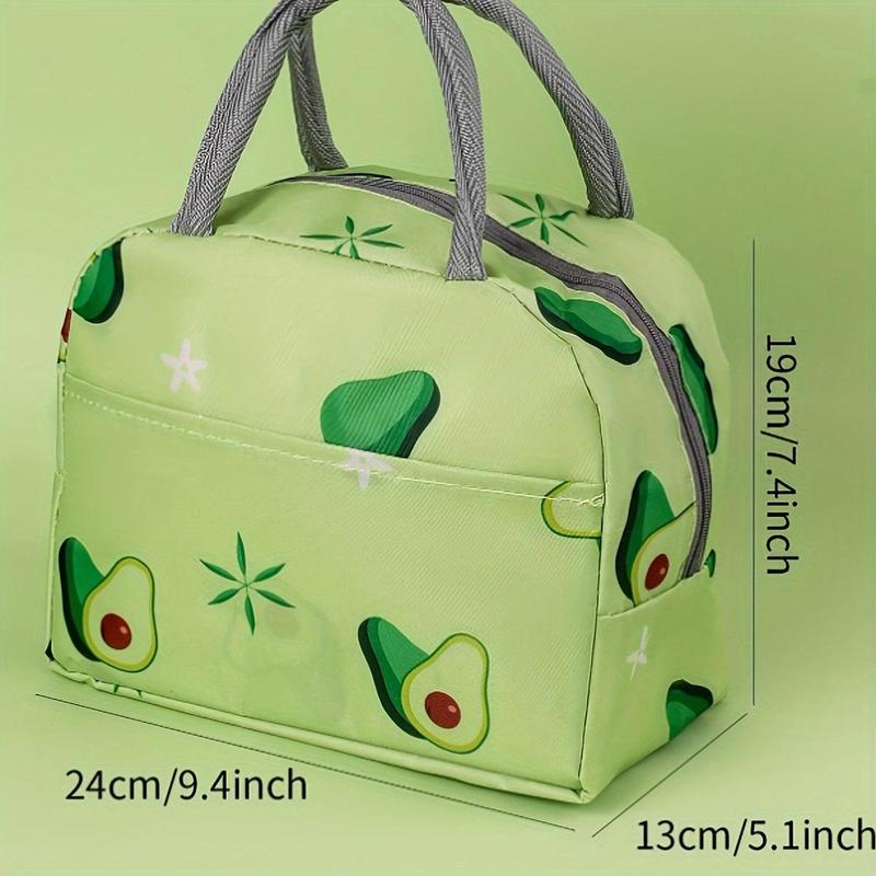 Product Introduction of Avocado Pattern Lunch Box Storage Bag, 1 Count Portable Lunch Bag with Handle, Home Organizers For Daily Use 11