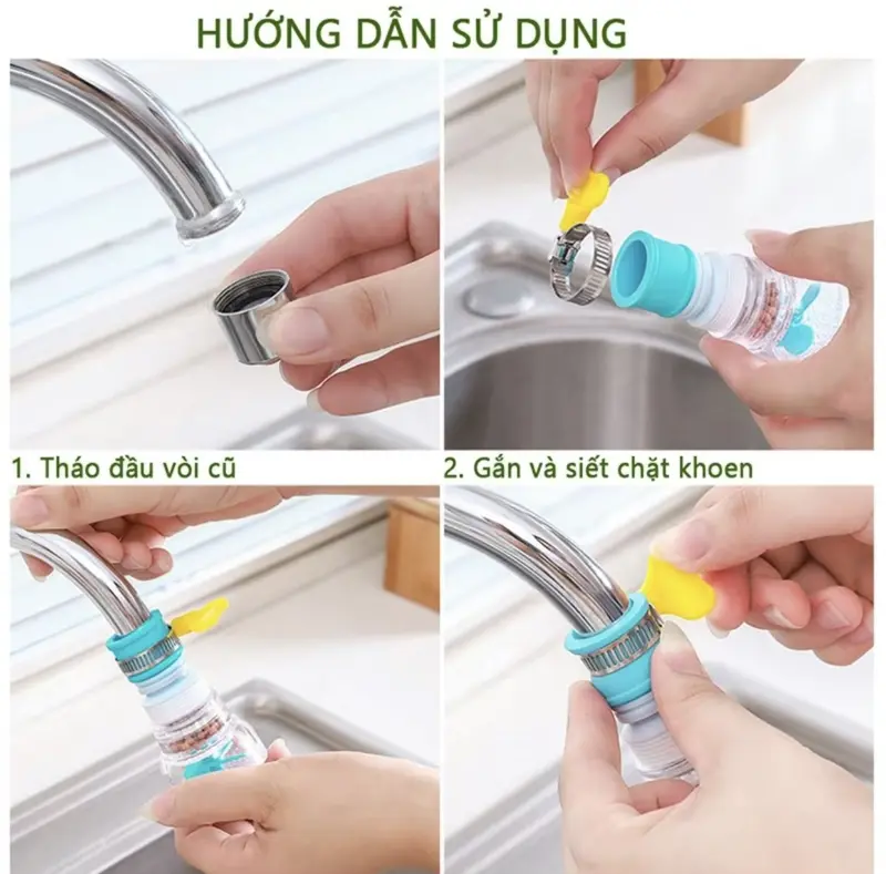Đầu vòi lọc nước rửa bát tăng áp xoay 360 có thể kéo dài chống bắn nước ra ngoài, có cánh quạt 6
