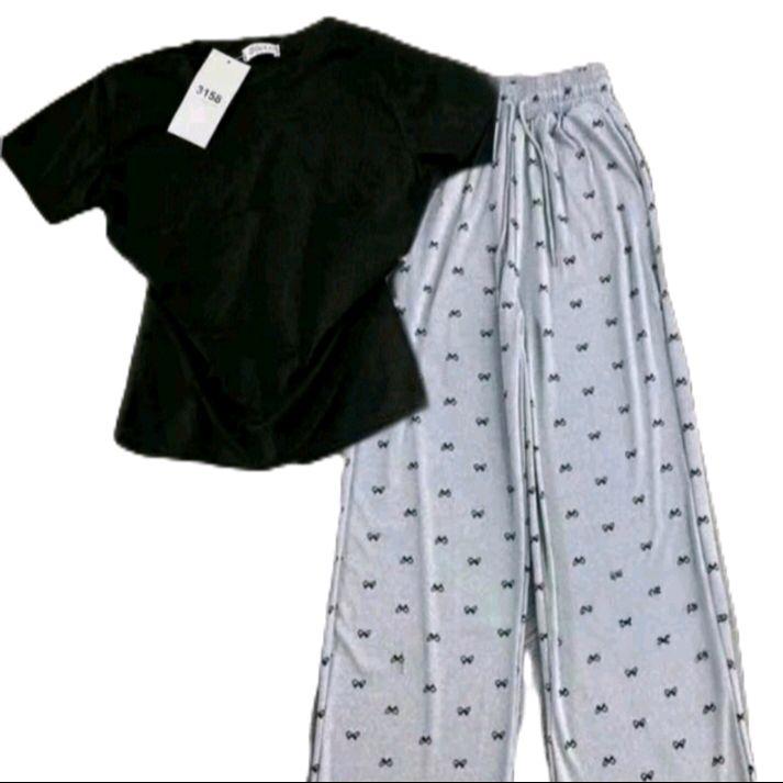 Tổng Hợp Sét Bộ Quần Nơ+Áo Phông CROPTOP trơn cộc tay chất Tăm lạnh siêu xinh 3