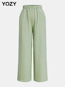 YOZY Women's Textured Elastic Waist Wide Leg Pants, Trendy Casual Loose Trousers for Summer Spring Fall, Women's Bottoms for Daily Outdor Streetwear, Women Clothes