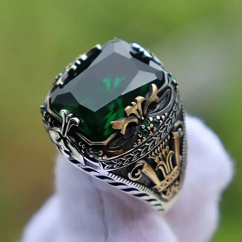 Cincin Lelaki, Perak 925, Zirkon Dominan Baru, Gaya Trendi, Bernilai Tinggi, Personaliti Mewah, Sesuai untuk Majlis Keraian