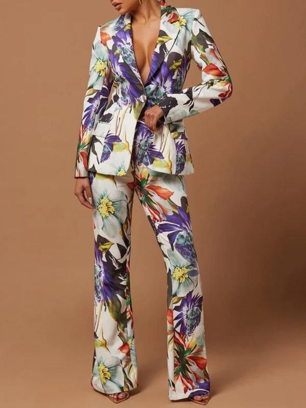 Women's All Over Floral Print Button Front Blazer, Casual Long Sleeve Lapel Neckline Flap Detail Outerwear for Work Office Business, Ladies Clothes for All Seasons 1