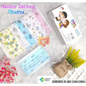SHUMU Masker Earloop Kids 3ply Motif Lucu 1 Box Isi 50pcs