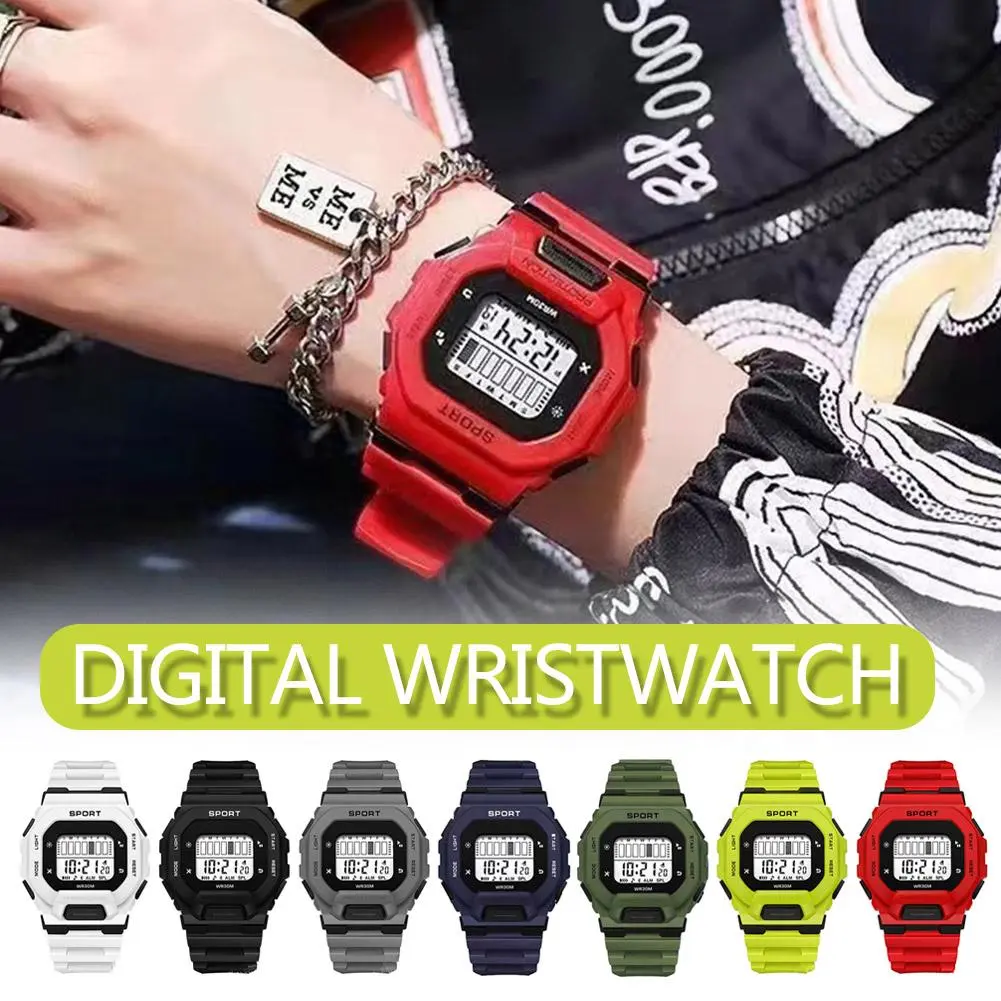 Jam tangan LED digital untuk lelaki dan wanita, Jam tangan tali silikon vintaj untuk sukan, jalur pergelangan tangan persegi, jam penggera, hadiah untuk pasangan dan wanita Watches