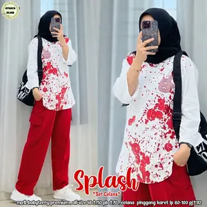 Splash / Bendera / Gelora Setby Athaya / Setelan Wanita Atasan Mix Celana Tema Kemerdekaan Merah Putih Bahan BabyTerry Best Seller
