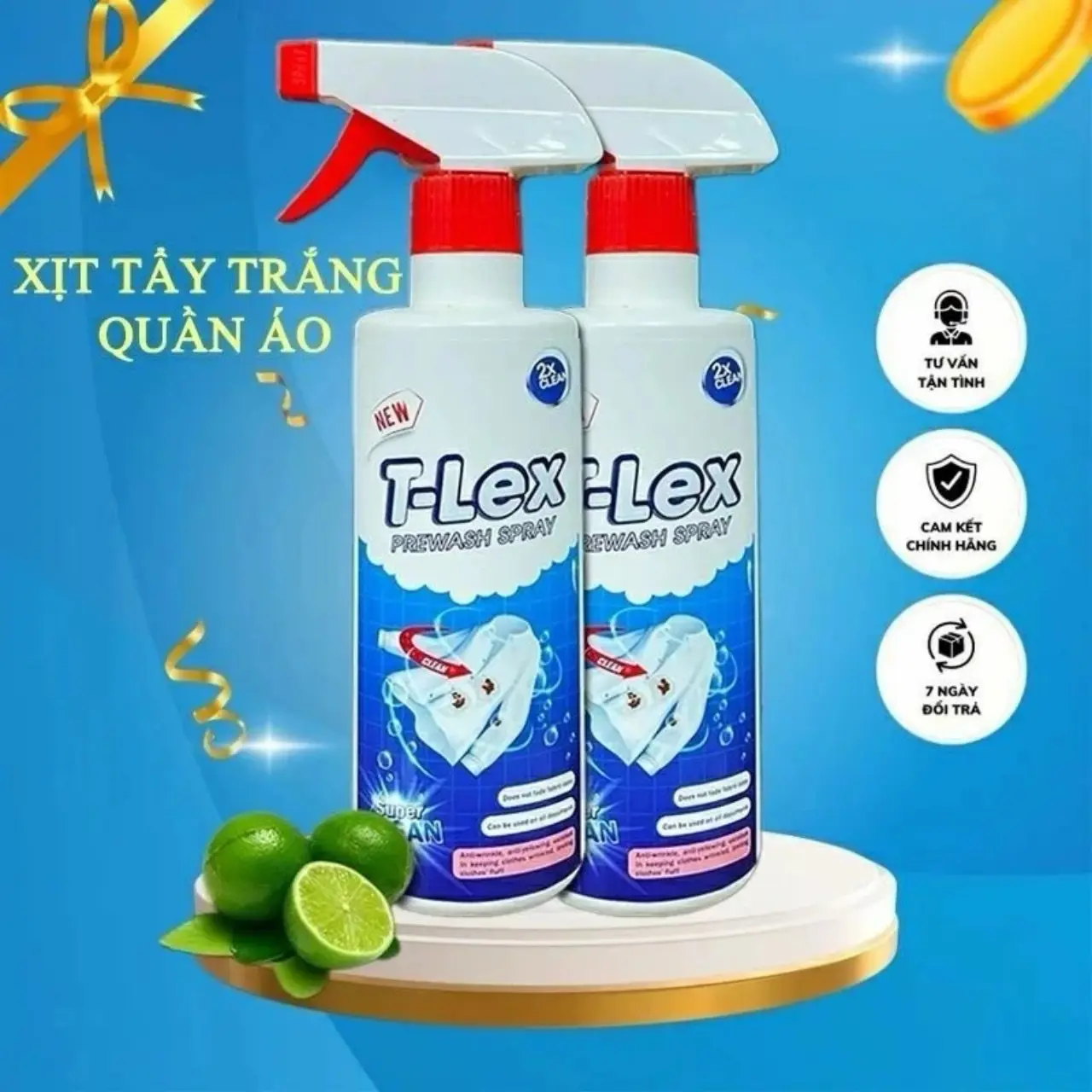 [Combo 2 Chai]￼Xịt Tẩy Trắng Quần Áo T-LEX 500ml Tẩy Mốc Tẩy Ố Vàng Không Phải Màu Khử Mùi Hôi Dùng Mọi Loại Vải TNS House Làm Sạch