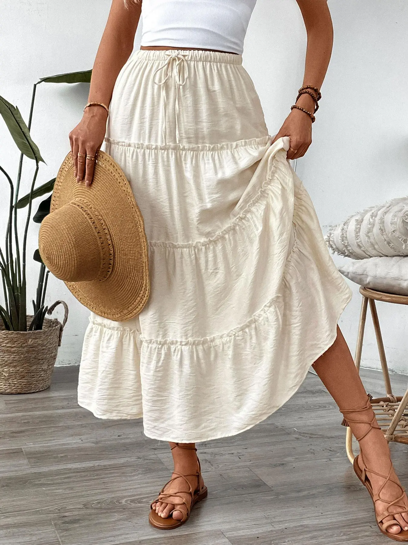 Women's Plain Ruffle Trim Skirt, Fashion Skirt for Daily Holiday Vacation Wear, Ladies Bottoms for Summer