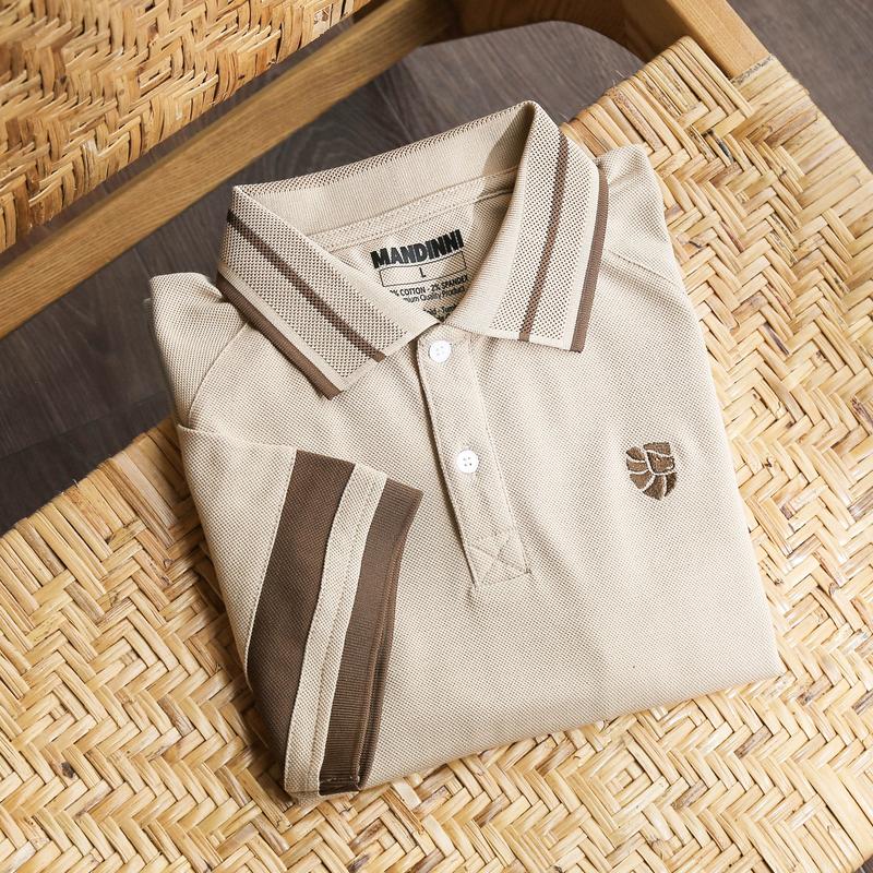 Áo Thun Nam Cao Cấp Polo LEORAP " màu BE nâu " Cổ Bẻ MANDINNI Menswear Cotton