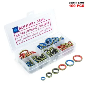 ALLEFIX O-Ring Seal Set Baut Cincin Karet Tembaga 100 Pcs, 6 Ukuran, Tahan Air dan Minyak - 6704