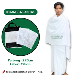 KAIN IHRAM DEWASA KAIN IHROM DEWASA KAIN IHRAM+TAS KAIN IHRAM PUTIH POLOS PERLENGKAPAN HAJI UMRAH UMROH KAIN IHRAM PUTIH MM