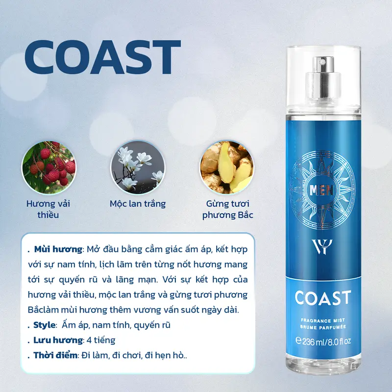 Xịt thơm body mist Nam 236ml cực nam tính , mạnh mẽ 1