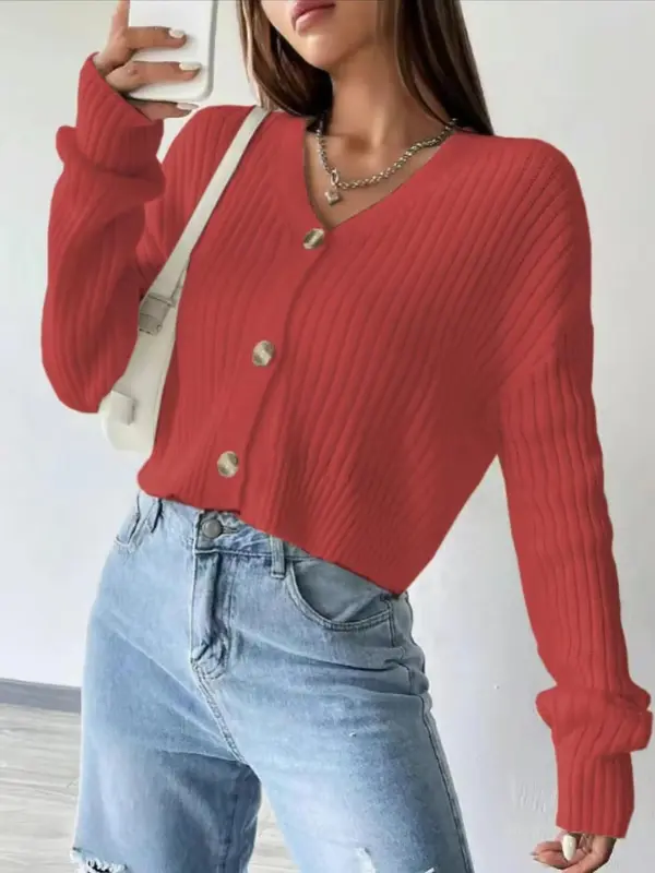 Women's Plain Button Front Sweater Cardigan, Casual Long Sleeve V Neck Jumper Cardigan for Spring & Fall, Fashion Women's Knitwear for Daily Wear, Tops 0