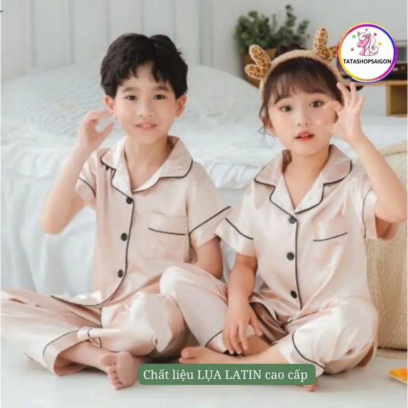 11-40kg Bộ pijama lụa tay ngắn quần dài bé trai bé gái mặc đẹp cao cấp 083 2