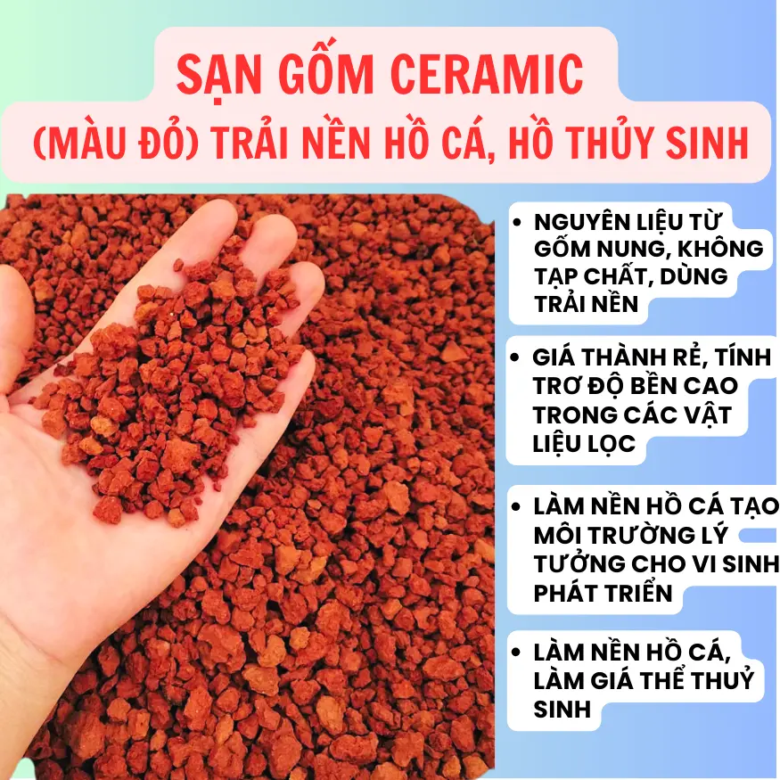 Sạn gốm ceramic soil - Lót nền hồ cá,  Trải Nền Hồ Thủy Sinh, cá lóc (màu đỏ)