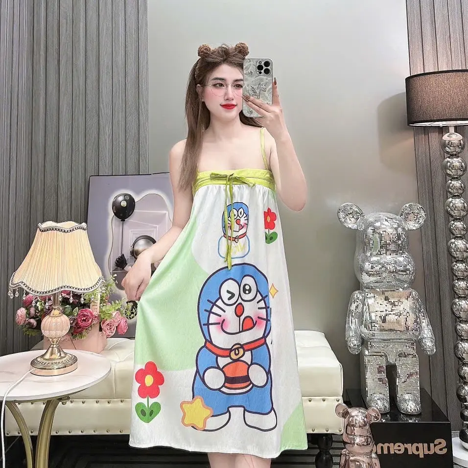 Đầm 2 dây 40/60kg in full mặc nhà thoáng mát nữ Women Váy Ngủ Đầm Ngủ Dress