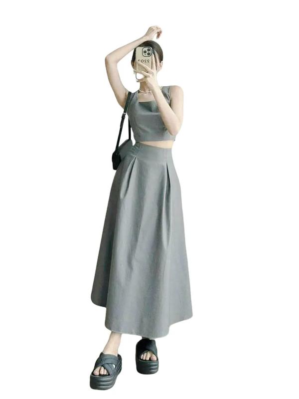 Set áo croptop chân váy xòe dài xinh xắn Nữ Xám Women đầmbody cổtàu setchânváy tafta áo tingoan setđồ slay quầnshort tráitim đầm tímnhạt