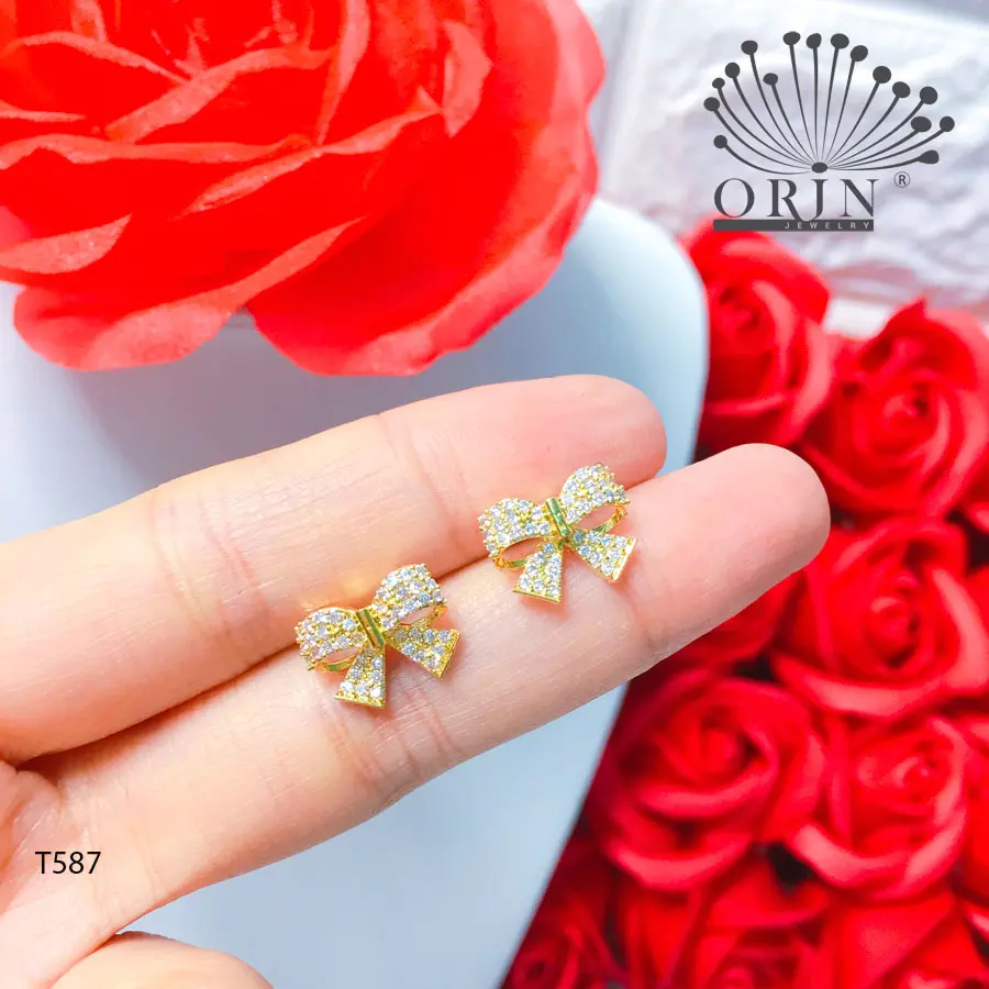 Bông tai nơ tiny đính đá thiết kế cao cấp Orin T587