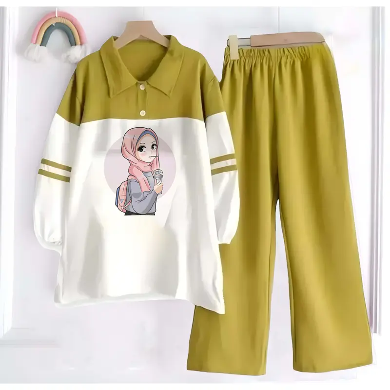 SET ANAK PEREMPUAN BAHAN CRINKLE AIRFLOW 1-12 TAHUN Lengan panjang Parsel set celana 3