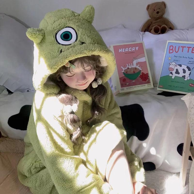 Đồ Ngủ Trẻ Em, Mùa Thu Và Mùa Đông, Lót Lông Cừu San Hô, Dày Dặn, Thiết Kế Mắt To, Áo Choàng Tắm, Thích Hợp Cho Trẻ Trung Và Lớn, Làm Bằng vải nỉ, Bộ Đồ Mặc Nhà, Thời Trang, Thoải Mái, Đồ Ngủ Bé Gái, Ngầu Và Thông Minh Voi Women váy ngủ cho bé gái