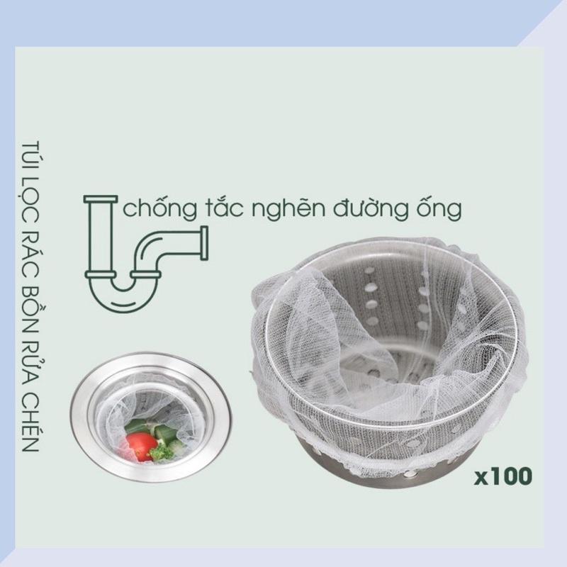 Túi Lọc Rác Bồn Rửa Bát Thiết Kế Kiểu Lưới Siêu Dai Đầu Túi Có Chun Co Giãn Chống Tắc Nghẽn Ống [ Túi Gồm 100 chiếc ] 2