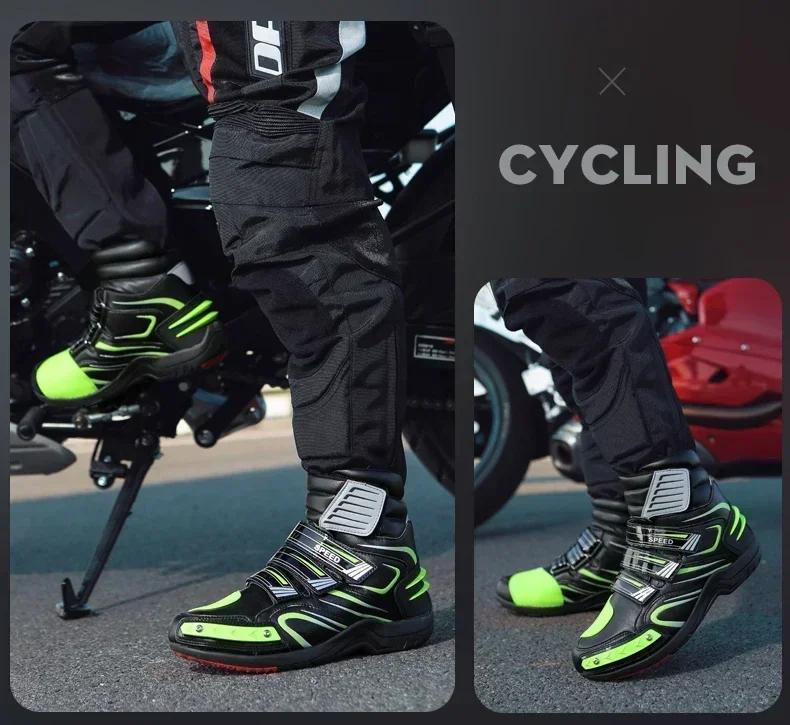 Product Introduction of 2025 Men Women Motorcycle Boots Microfiber Leather Motorbike Riding Anticollision Ankle Protective Shoes Moto Racing Short Boots 16