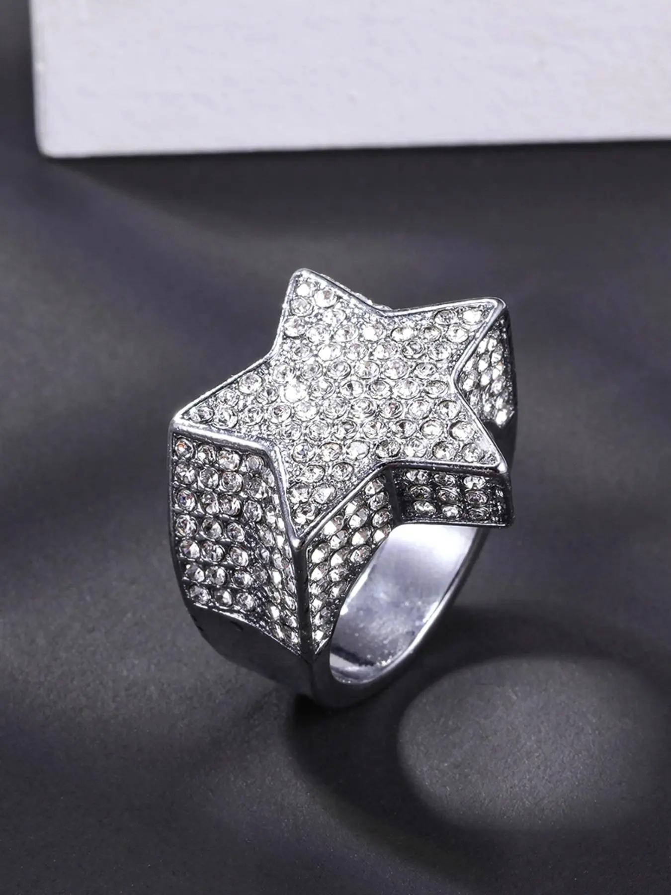 Punk Style Pentagram Star Design Engagement Ring,  Gifts for Girlfriend, Rhinestone Decor Promise Ring, Unique Iced Out Jewelry , Japanese Accessories As Gift for Men & Women