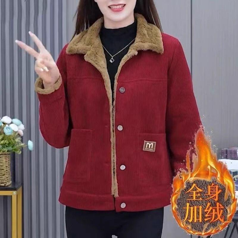 Áo Khoác Ấm, Quần Áo Phụ Nữ Trung Người Già Và Cao Tuổi, Thời Trang Mẹ, Phong Cách Phương Tây, Trông Trẻ Trung, Lót Lông Cừu, Bó Sát Dáng Rộng, Che Bụng, Thích Hợp Cho Mùa Thu Và Mùa Đông, Hàng Mới Về 6