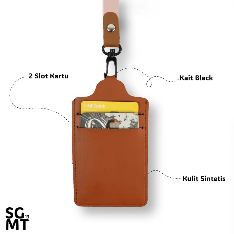 Id Card Custom Lanyard kulit Satuan - Custom Nama Id Card Holder Leather 3