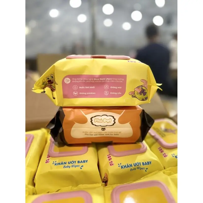[MOONSHOP] Khăn giấy ướt Phú Đạt ,giấy ướt hình Bọt Biển 100 tờ gói to đầy đặn, không mùi, không cồn an toàn 1