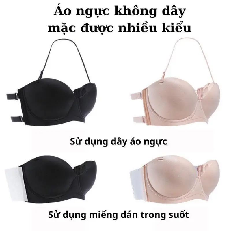 QD 666_ Áo lót, áo ngực Nữ cúp chống tụt có gọng đệm KÉP 3cm, mặc hở lưng, hở vai Women Cup Bra 1