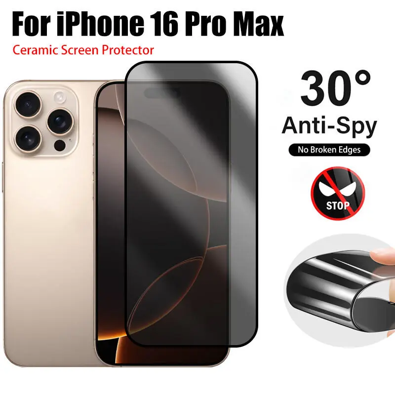 Privacy Full Cover Ceramic Film For iPhone 16 15 14 Plus 13 12 Mini 11 Pro Max Matte Anti-Peeping Screen Protector Not Glass