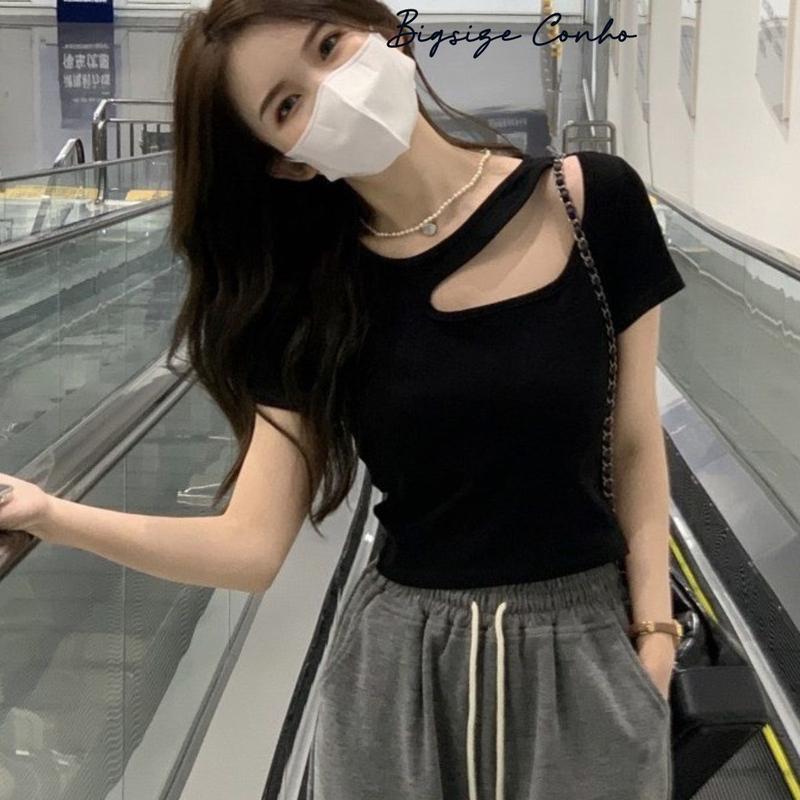 Áo Kiểu Big Size Tay Ngắn Xẻ Vai Một Bên Chất Thun Borib Cao Cấp Tôn Dáng MÃ A46 Top Nữ