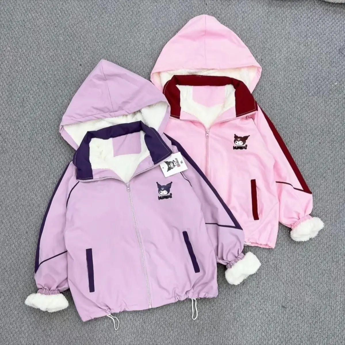 [18-38kg] Áo khoác Kuromi 2 lớ lót lông cừu in hình cute cho bé gái , áo khoác gió chống nước , cản gió tốt