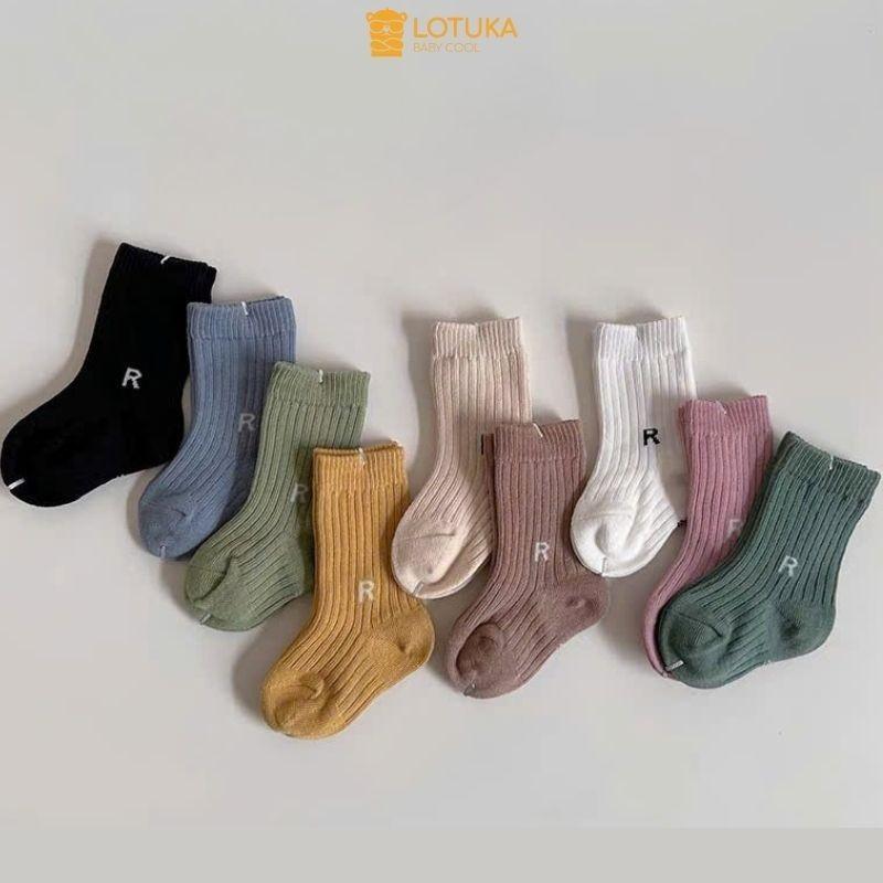 Tất Cotton Chữ R Cho Bé Vớ Cao Cổ LOTUKA Tập Đi Bé Trai Bé Gái Tất Thể Thao Tất Thu Đông Tất Trẻ Em 0-12m