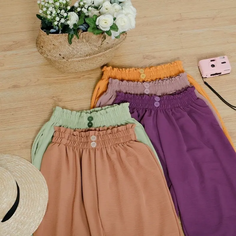 Kalina pants kulot cringkel karet airflow premium kancing dua Celana Panjang