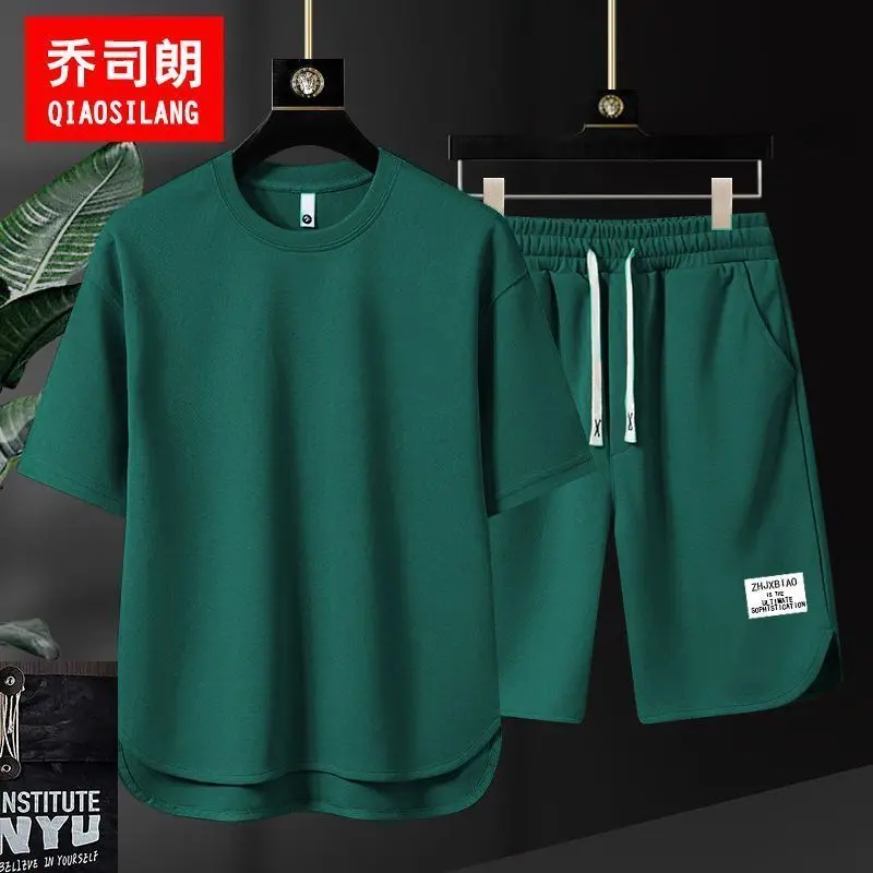 Waffle Ice Silk Suit Men's Short-Sleeved T-shirt Shorts Set Trendy Wild Casual Sports Men's Nam