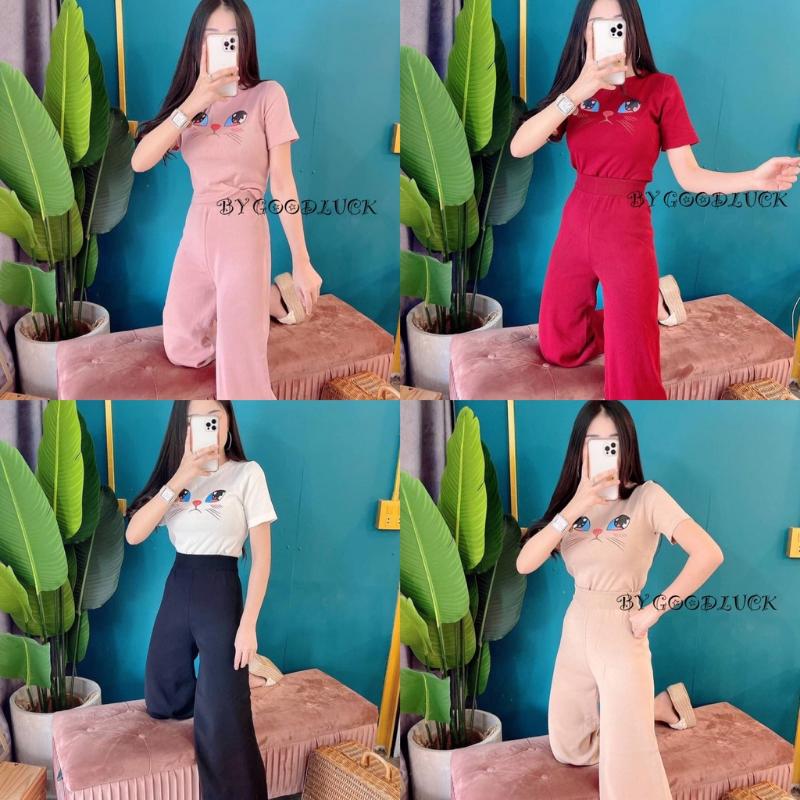 Product Introduction of SpinnyHouse ชุดเซ็ต จ้าวเหมียวน้อย เสื้อยืดแขนสั้นแพ็คคู่มาพร้อมกางเกงขายาว เนื้อไหมพรม งานตรงปก แมวร่าเริง K103B 14