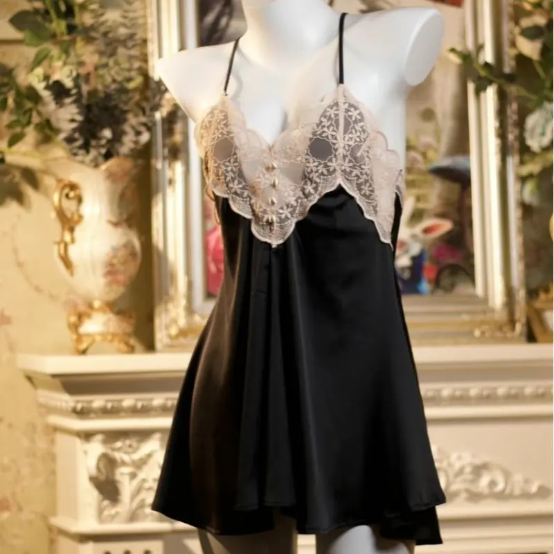 H19 Váy Ngủ Lụa Sexy Phối Ren Mềm Mại Quyến Rũ, Đầm Ngủ Hai Dây Gợi Cảm Dành Cho Phái Đẹp 5