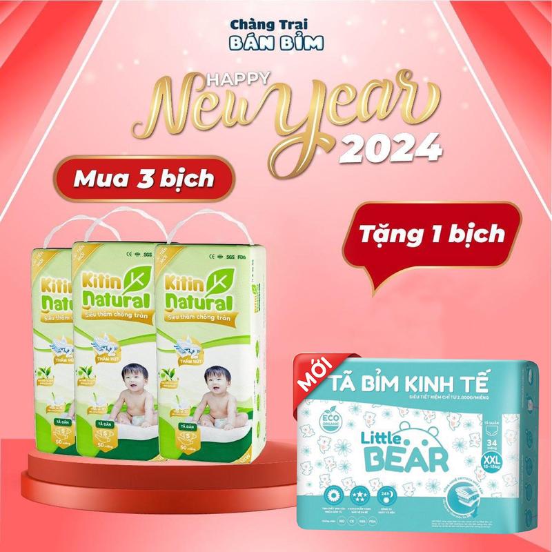 [SIÊU SALE 10/10 MUA 3 TẶNG 1] Mua 3 Bịch Bỉm Kitin Natural Tặng 1 Bịch bỉm LITTLE BEAR ECO