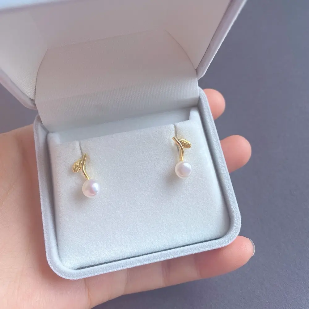 Natural freshwater white pearl leaf style earrings for women S25 silver ear needles for daily wear