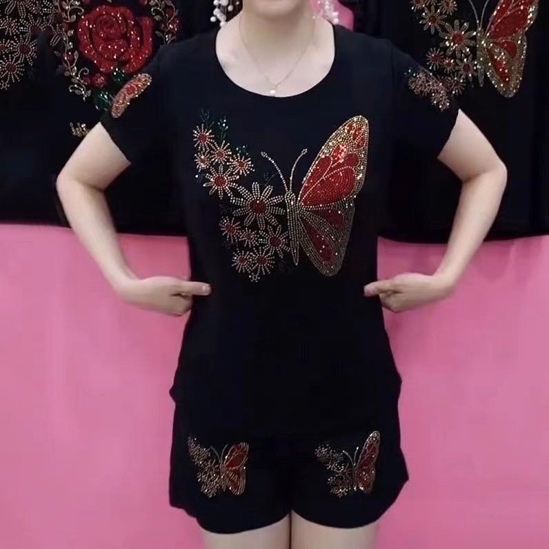 Bộ Đùi Bướm Đính Đá Nữ Chất Thun Tăm co giãn mềm mịn quần đùi tay ngắn nữ mùa hè