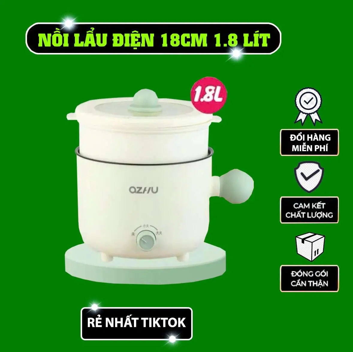 Nồi Lẩu Điện Mini 18cm, dung tích 1.8L Đa Năng 2 Nấc Nhiệt Tặng Gía Hấp Có Tay Cầm Tiện Dụng Dung Tích 1.8L Nồi Lẩu Nồi Điện Nấu Ăn  Inox Nồi Lẩu Điện simmer  pot
