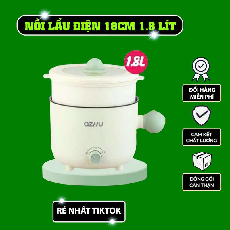 Nồi Lẩu Điện Mini 18cm, dung tích 1.8L Đa Năng 2 Nấc Nhiệt Tặng Gía Hấp Có Tay Cầm Tiện Dụng Dung Tích 1.8L Nồi Lẩu Nồi Điện Nấu Ăn Inox Nồi Lẩu Điện simmer pot
