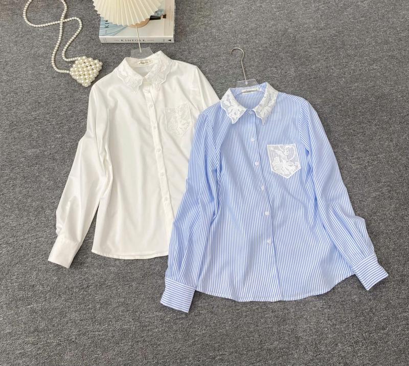 Áo Sơ Mi Thô Cổ Ren Túi Ngực Tay Dài Lala Fashion Mã 4739