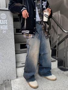 Men's Vintage Washed Straight Leg Jeans, Loose Casual Denim Pants for Men, Men's Denim Pants for All Seasons, Cotton