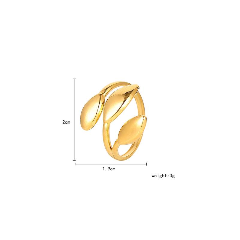 Product Introduction of New Simple Niche Design Stainless Steel Leaf Open Titanium Steel Ring Jewelry for Women 0