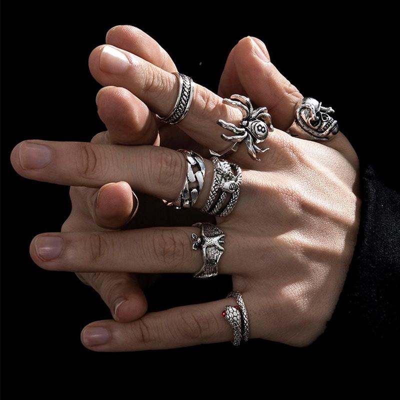 Product Introduction of 6 / 7 Chiếc Bộ Nhẫn Nhẫn Bộ Bài Poker Cỡ Lớn Phong Cách Punk Kim Loại Nặng Cho Nam Và Nữ Hình Đầu Lâu N5U2 15
