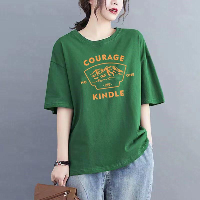 Áo Thun Cotton Ngắn Tay, Bộ Sưu Tập Mới Mùa Hè Năm 2025, Dành Cho Phụ Nữ, Phong Cách Hàn Quốc, Dáng Rộng Vừa Vặn, In Hình, Ngoại Cỡ, Dễ Phối Đồ, Hình Dạng Lắc Lư, Áo Cánh Cổ Tròn, Áo Lớp Nền 5